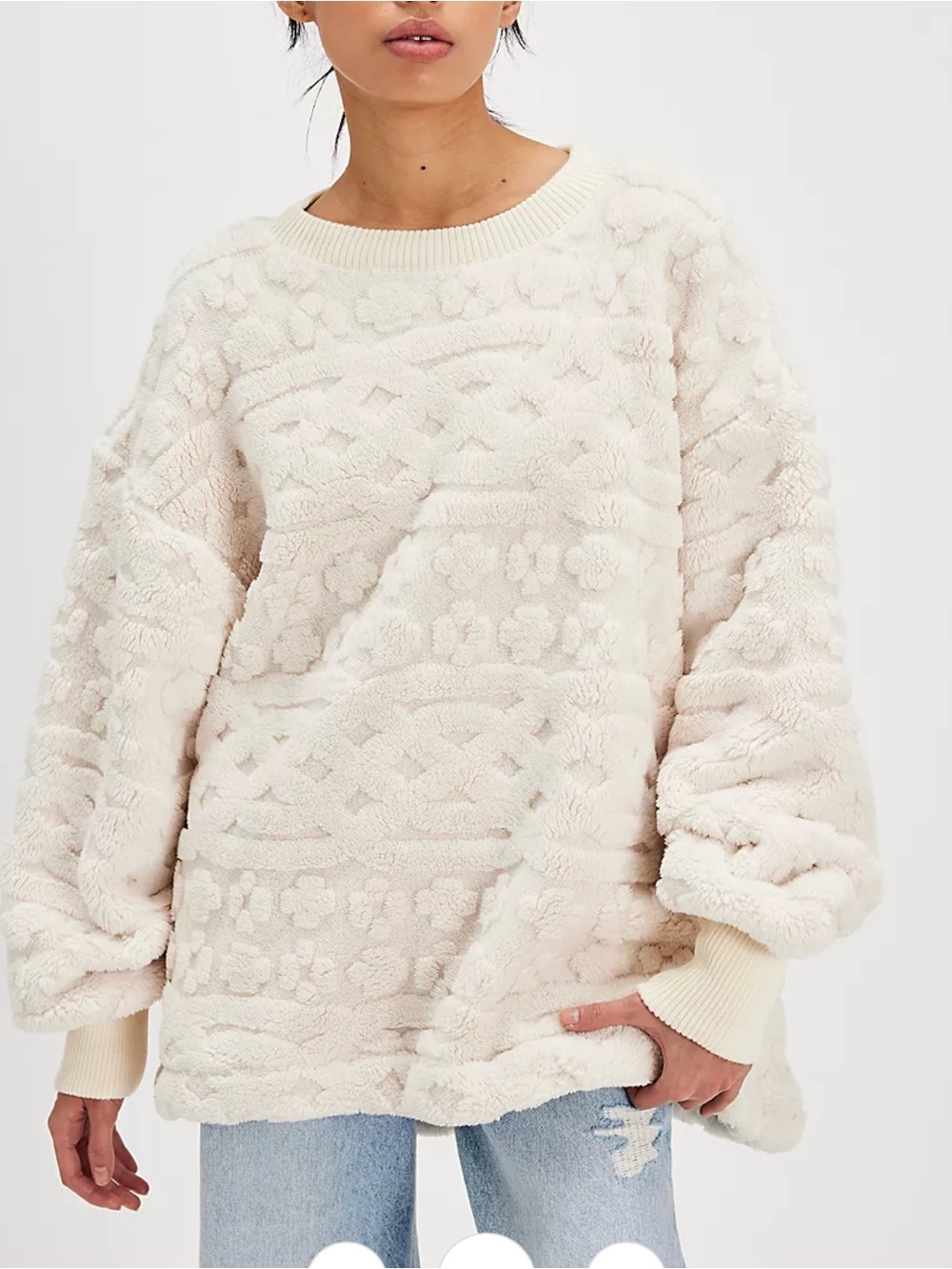 Free People | Oversized Cream Fur Sweatshirt.